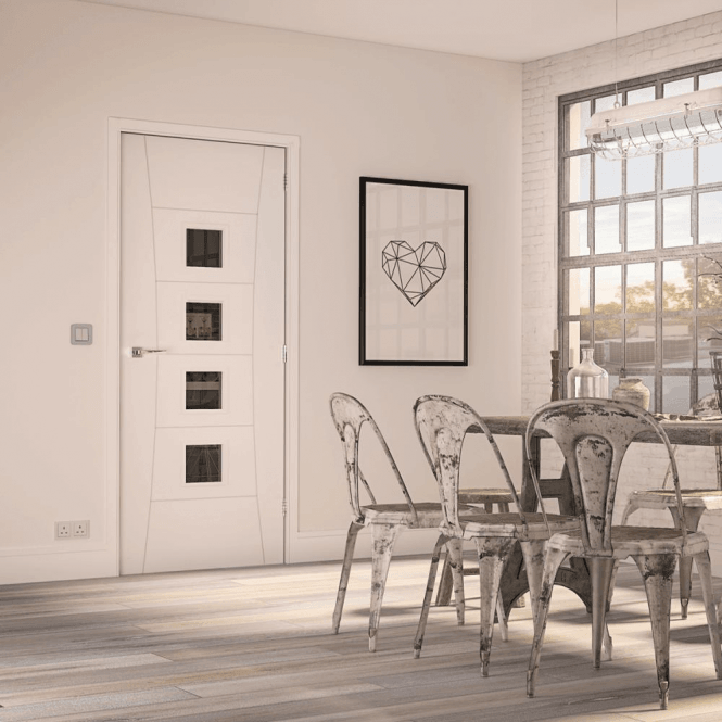 Deanta Pamplona Internal White Primed Door with Clear Glass