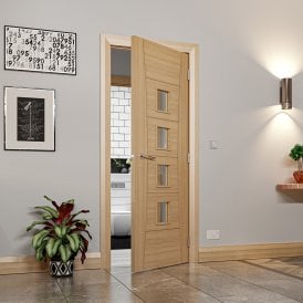 Pamplona Pre-Finished Internal Oak Door with Clear Bevelled Glass
