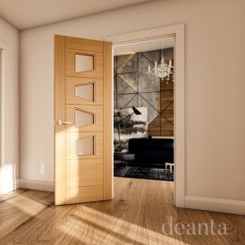Seville 4P Slanted Clear Glazed Pre-Finished Internal Oak Door