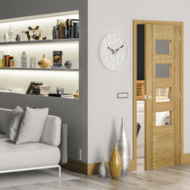 Seville Pre-Finished 4L Internal Oak Door with Clear Glass