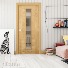 Seville Pre-Finished Internal 1L Oak Door with Clear Glass