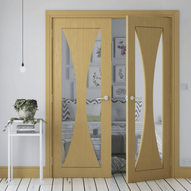 Deanta Sorrento Pre-Finished 2L Internal Oak Door with Clear Glass