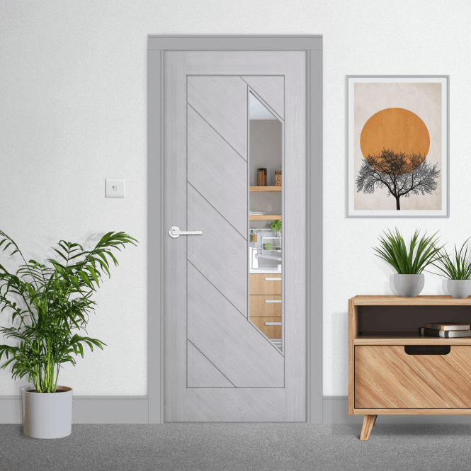 Deanta Torino Internal Light Grey Ash Pre-Finished 2L Clear Glazed Door