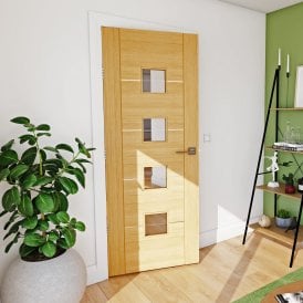 Valencia Pre-Finished Internal 4L Oak Door with Clear Etched Glass