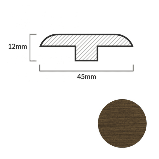 FC35 Dark Walnut T-Profile Door Bar - 1m