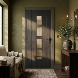 Black Internal Fully Finished Cottage Woodgrain Laminate 4 Light Clear Glass Door