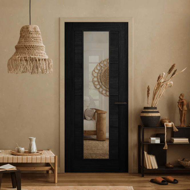 GW Leader Black Pre-finished Internal Endure Laminate Ladder Clear Glass Door