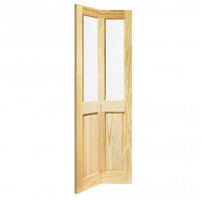 GW Leader Clear Pine Internal Unfinished Malton 4 Panel 2 Light Clear Glass Bi-Fold Door 