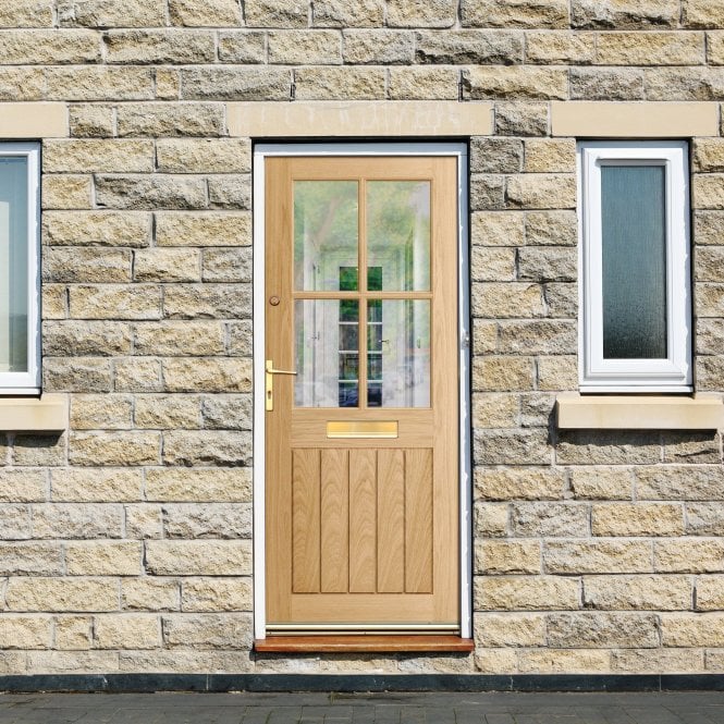 GW Leader External Oak Unfinished Farley 4 Light Clear Glass Door
