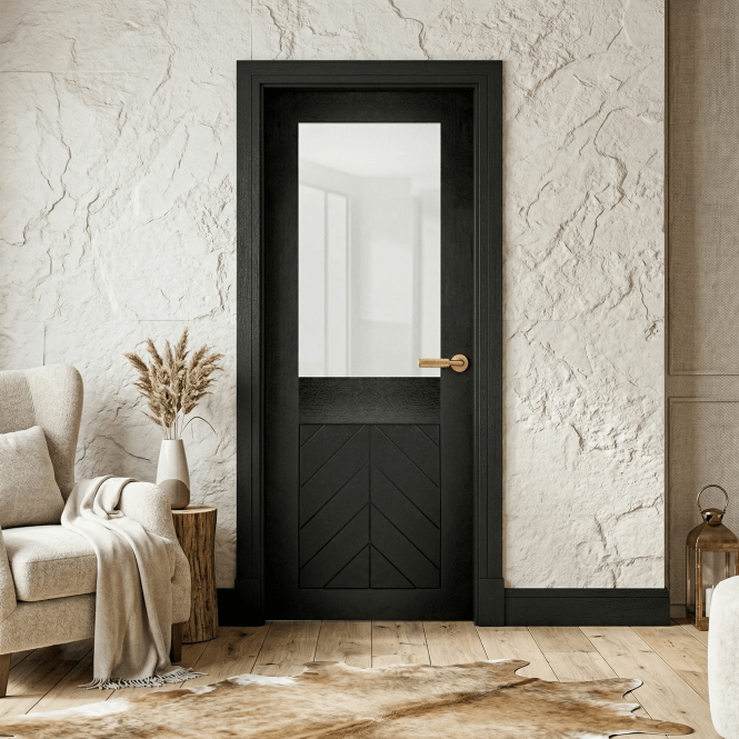 GW Leader Internal Black Pre-finished Chevron 1 Light 1 Panel Clear Glass Door