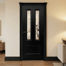 Internal Jet Black Pre-finished Belgravia 3 Panel Door with Clear Glass