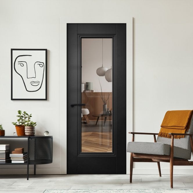 GW Leader Internal Jet Black Pre-finished Elegance Lancaster 1L Clear Glass Door