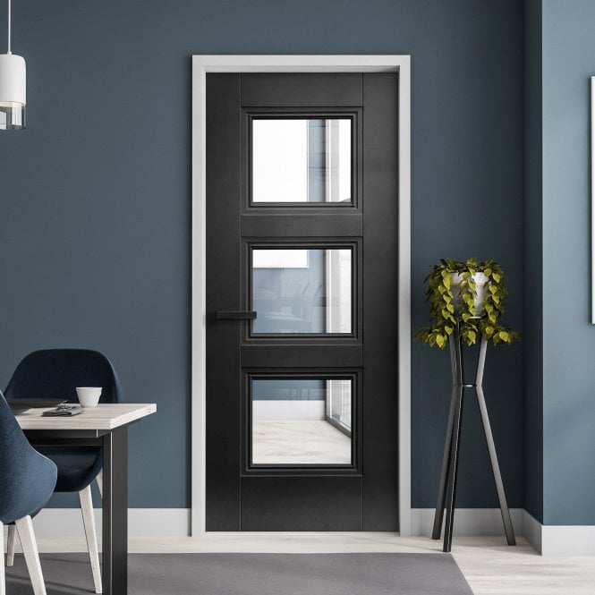 GW Leader Internal Jet Black Pre-finished Elegance Ripley 3L Clear Glass Door