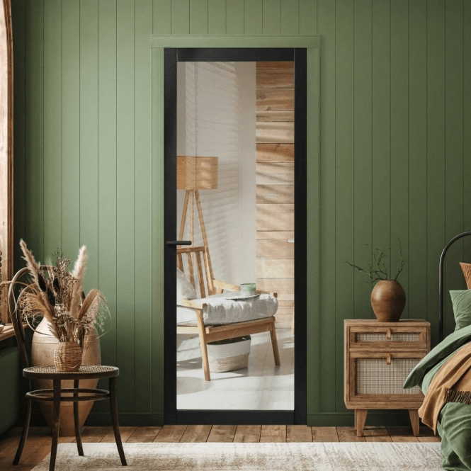 GW Leader Internal Jet Black Pre-finished Industrial Studio 1L Clear Glass Door