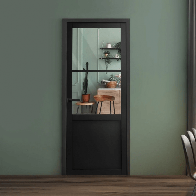GW Leader Internal Jet Black Pre-finished Industrial Studio 1P 2L Clear Glass Door
