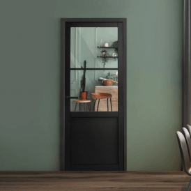 Internal Jet Black Pre-finished Industrial Studio 1P 2L Clear Glass Door
