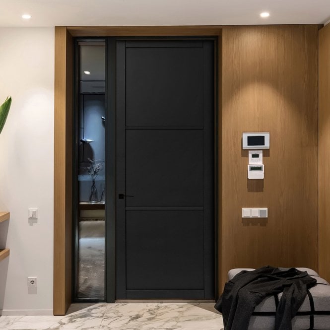 GW Leader Internal Jet Black Pre-finished Industrial Studio 3 Panel Door 
