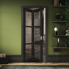 Internal Jet Black Pre-finished Industrial Studio 3L Clear Glass Bi-fold Door