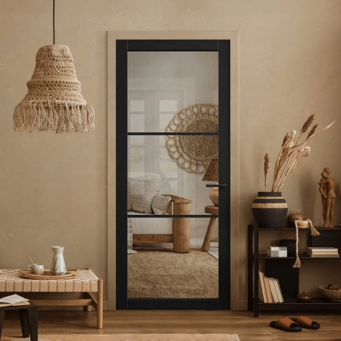 GW Leader Internal Jet Black Pre-finished Industrial Studio 3L Clear Glass Door