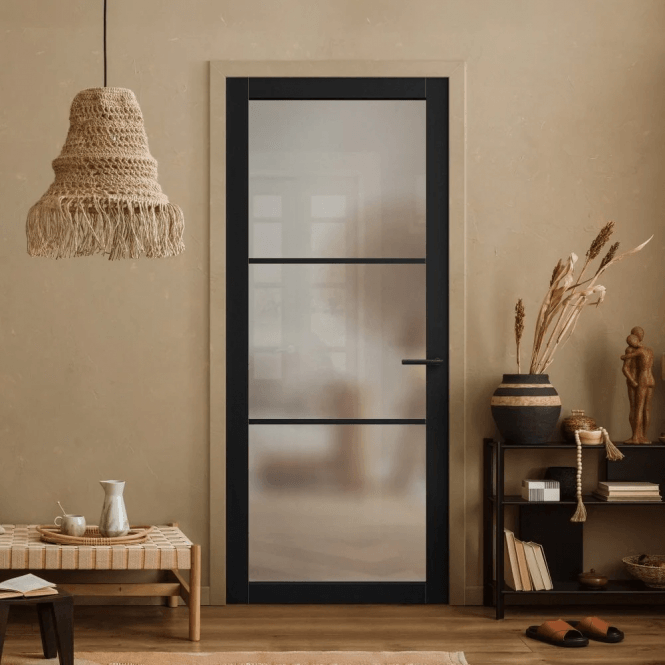 GW Leader Internal Jet Black Pre-finished Industrial Studio 3L Obscure Glass Door