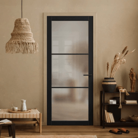 Internal Jet Black Pre-finished Industrial Studio 3L Obscure Glass Door