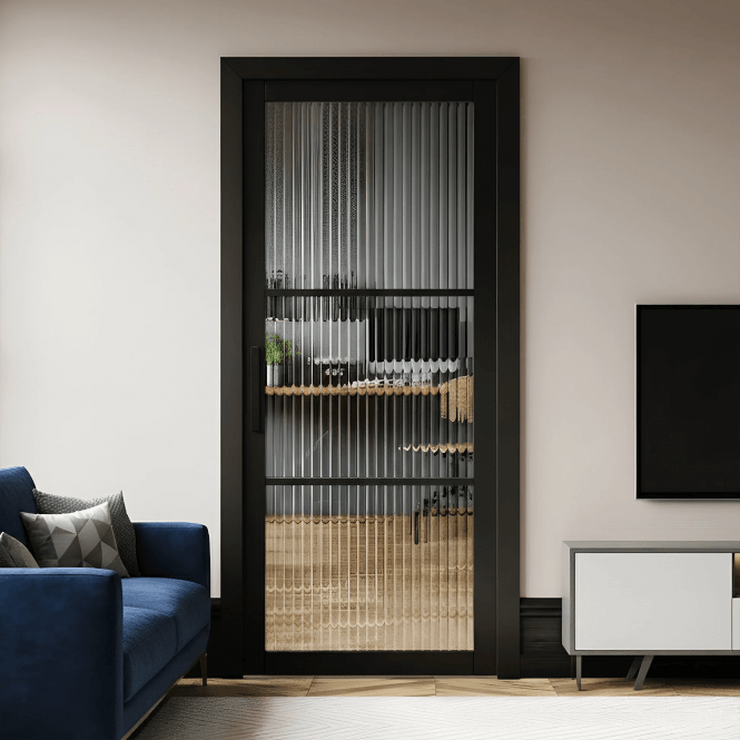 GW Leader Internal Jet Black Pre-finished Industrial Studio 3L Reeded Glass Door