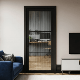 Internal Jet Black Pre-finished Industrial Studio 3L Reeded Glass Door