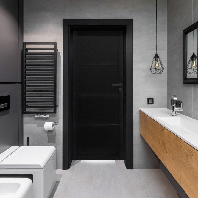 GW Leader Internal Jet Black Pre-finished Industrial Studio 4 Panel Door