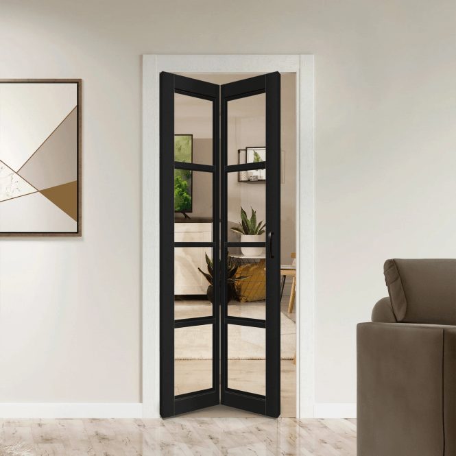 GW Leader Internal Jet Black Pre-finished Industrial Studio 4L Clear Glass Bi-fold Door