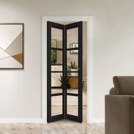Internal Jet Black Pre-finished Industrial Studio 4L Clear Glass Bi-fold Door