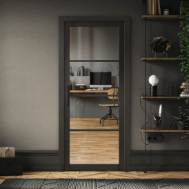 Internal Jet Black Pre-finished Industrial Studio 4L Clear Glass Door