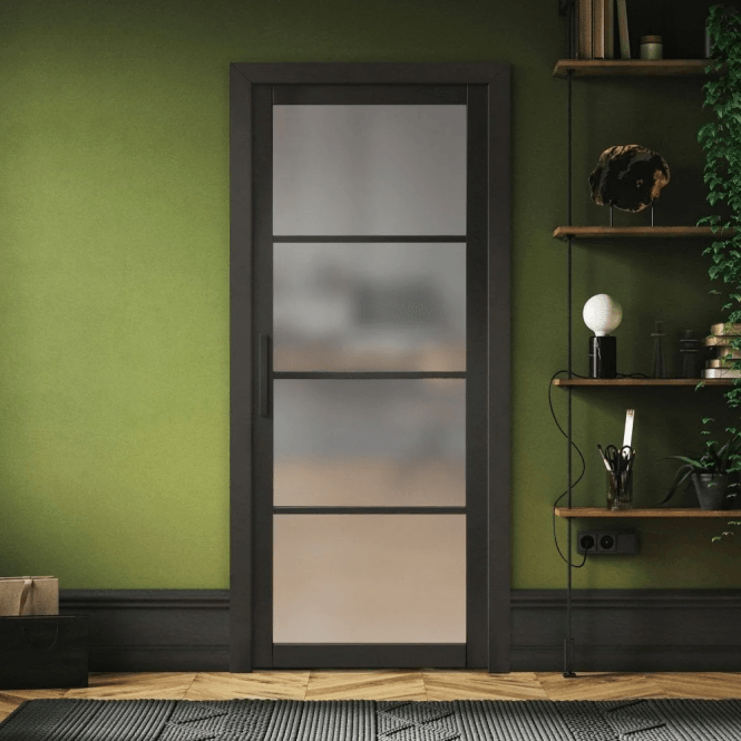 GW Leader Internal Jet Black Pre-finished Industrial Studio 4L Obscure Glass Door