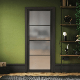 Internal Jet Black Pre-finished Industrial Studio 4L Obscure Glass Door