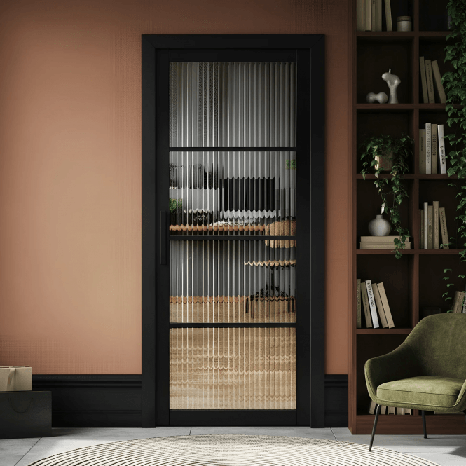GW Leader Internal Jet Black Pre-finished Industrial Studio 4L Reeded Glass Door