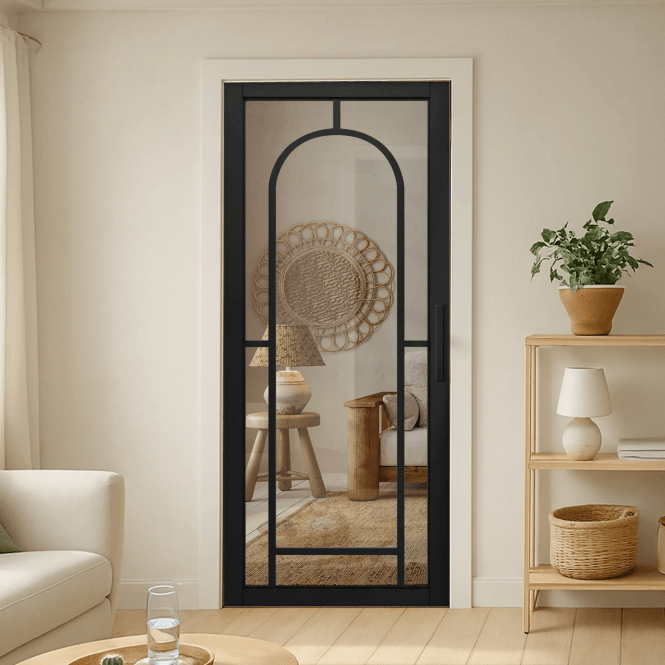 GW Leader Internal Jet Black Pre-finished Industrial Studio 6L Arch Clear Glass Door