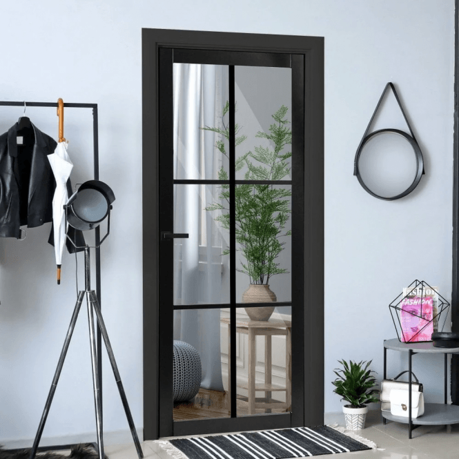 GW Leader Internal Jet Black Pre-finished Industrial Studio 6L Clear Glass Door