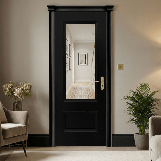 GW Leader Internal Jet Black Pre-finished Mayfair 2 Panel Door with Clear Glass