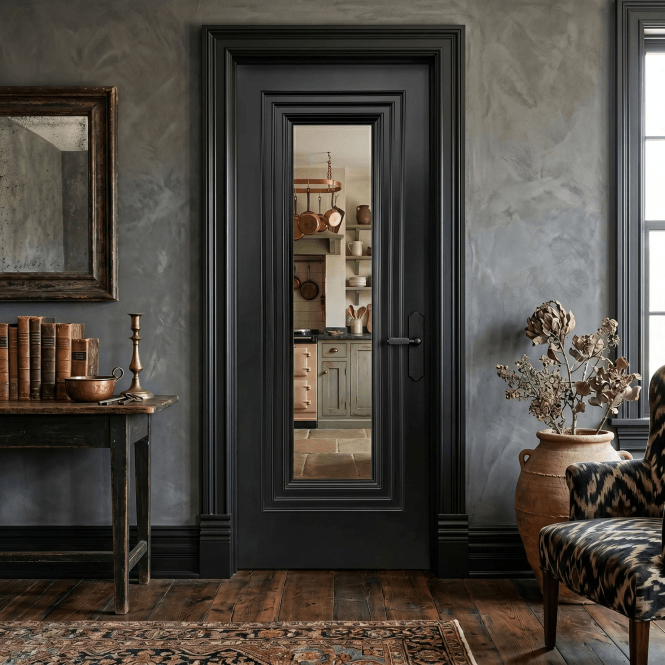 GW Leader Internal Jet Black Pre-finished Trinity 1L Clear Glass Door