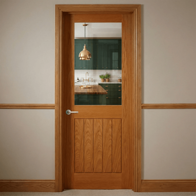 GW Leader Internal Oak Pre-finished Cottage 1P 1L Clear Glass Door