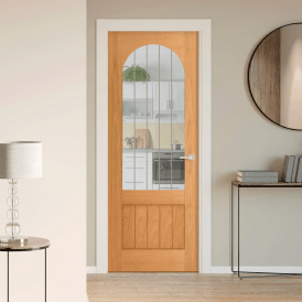 Internal Oak Pre-finished Cottage Arch Top 1P 1L Obscure Lined Clear Glass Door