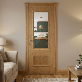 Internal Oak Pre-finished Mayfair 2 Panel Door with Clear Glass