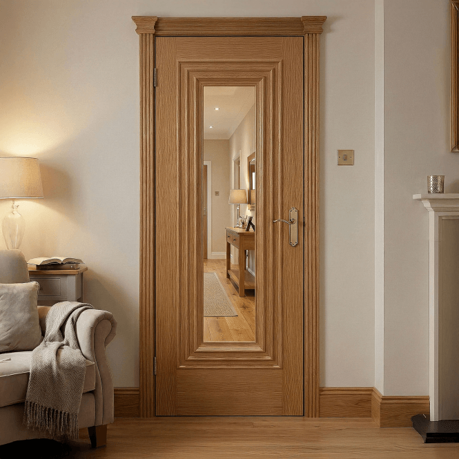 GW Leader Internal Oak Pre-finished Trinity 1L Clear Glass Door
