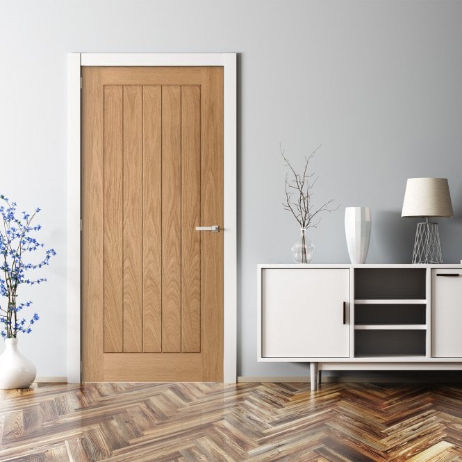 GW Leader Internal Oak Unfinished Cottage Vertical 5 Panel FD30 Fire Door