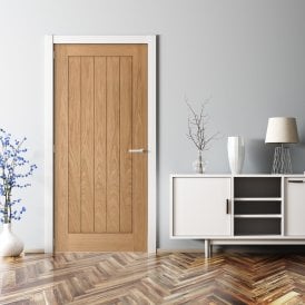 Internal Oak Unfinished Cottage Vertical 5 Panel FD30 Fire Door