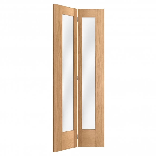 GW Leader Internal Oak Unfinished Pattern 10 Bi-Fold Door with Clear Glass
