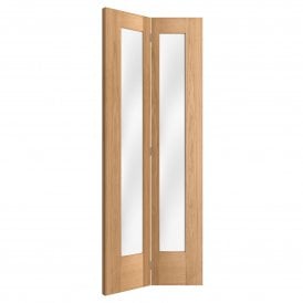 Internal Oak Unfinished Pattern 10 Bi-Fold Door with Clear Glass