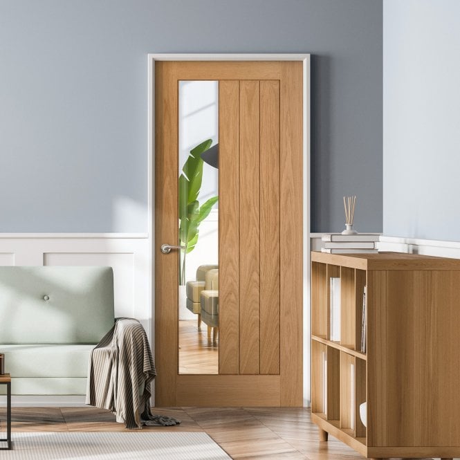 GW Leader Internal Unfinished Oak Cottage 1L Clear Offset Glass Door