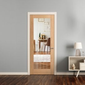 Internal Unfinished Oak Cottage 1L Obscure Lined Clear Glass Door