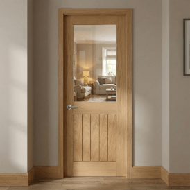 Internal Unfinished Oak Cottage 1P 1L Clear Glass Door