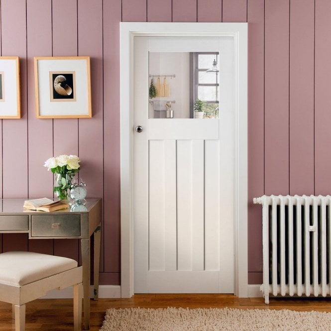 GW Leader Internal White Primed 1930's DX Door with Clear Glass